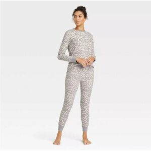 NEW Stars Above Gray Animal Print 2pc Thermal Pajama Set Women's Small
